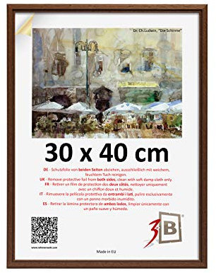 3-B Bilderrahmen GERA - Dunkel Braun - 30x40 cm - Holzrahmen, Fotorahmen, Portraitrahmen mit Acrylglas