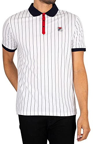 FILA Herren Klassisches Gestreiftes Vintage-Poloshirt, Navy/Red