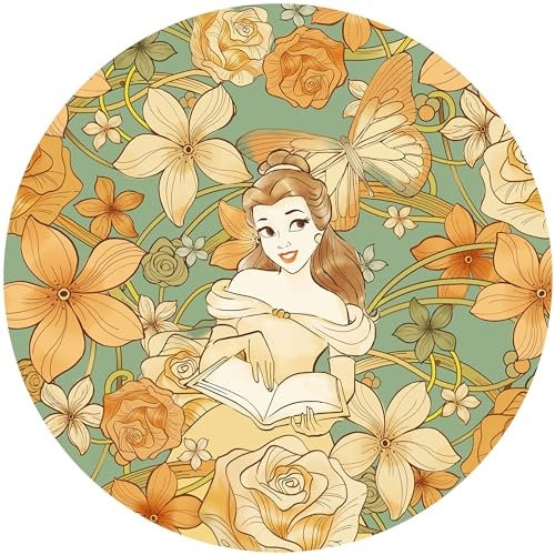 Disney Komar DOT runde und selbstklebende Vlies Fototapete Belle Spirit of Autumn - Ø Durchmesser 125 cm - 1 Stück - Tapete, Kinderzimmer, Mädchen - DD1-002
