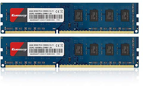 Kuesuny Kit de 8 GB (2 x 4 GB) DDR3 1600 MHz Udimm Ram PC3-12800 PC3-12800U 1.5V CL11 240 Pin 2RX8 de doble rango sin ECC sin búfer de escritorio módulo de memoria RAM