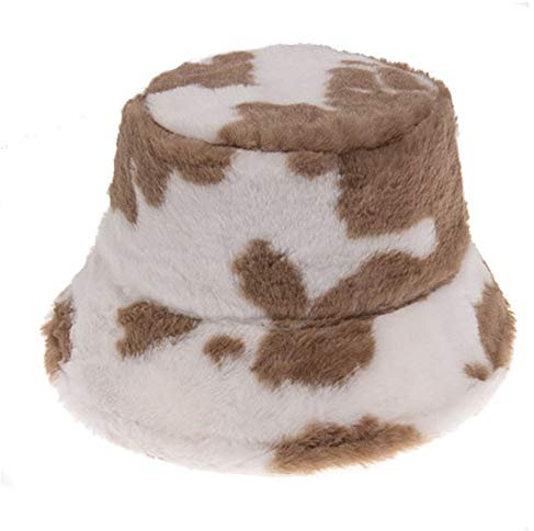 Winter-Plüsch-Hut für Damen, Leopardenmuster, flauschig, Fischerhüte, lässig, warm, Kunstfell, Fischerhüte - Braun - Medium
