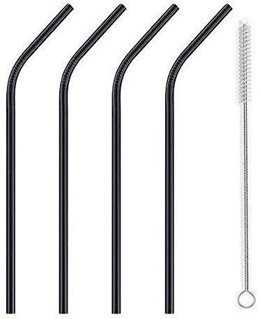 REQUISITE NEEDS 4 x Reusable Colourful Drinking Bent Metal Straw (Black)