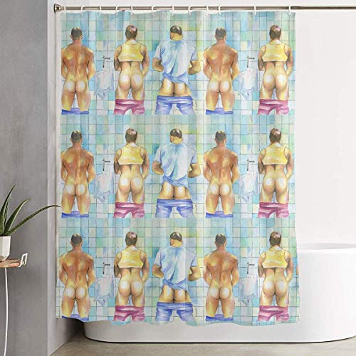 ZHIKAISS Erotischer Männlicher Mann Nackt Homosexuell Öffentliche Toilette Bad Duschvorhang Badezimmer Dekor Set für Badezimmer Wasserfest Polyester 66 x 72 Weiß Cartoon 100% Polyester 1 Stück
