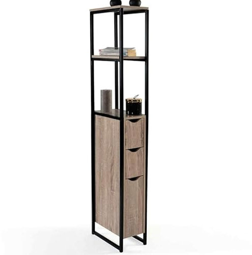 IDMarket - Mueble WC 3 puertas DETROIT diseño industrial con estantes