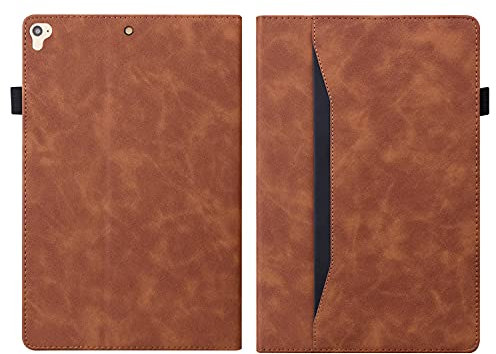 ONETHEFUL hülle Book Cover Etui für Apple iPad 9.7 2017 2018 / iPad Air 2013 / iPad Air 2 2014 Schutzhülle PU Leder Tablet Dokumenten Tasche Case Huelle mit Ständer - Braun