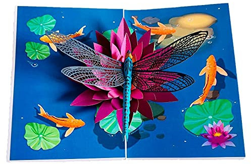 ETA 3D Blume Geburtstag Pop Up Karte, 3D Seerose und Libelle Karte für Freundin, Frau, Mama, Oma, Lehrertag, Muttertag, Jahrestag, Thinking of You, Dankeschön, F20