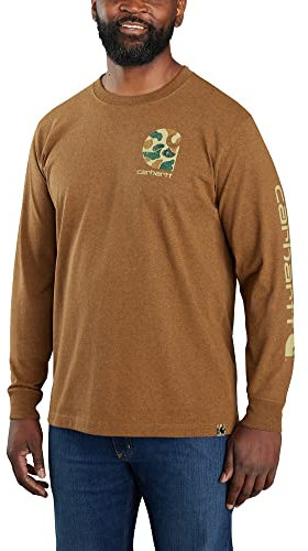 Carhartt Men's Relaxed Fit Heavyweight Long-Sleeve Camo Logo Graphic T-Shirt, Oiled Walnut Heather, 4XL Big