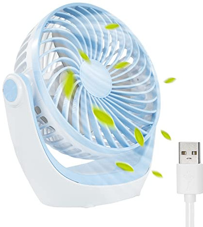 TANNESS USB Desk Fan – Small Fan with 3 Speeds, Silent & Powerful Airflow, Portable Mini Desk Cooling Device, 360° Rotation USB Powered for Home, Office, Travel – Sky Blue