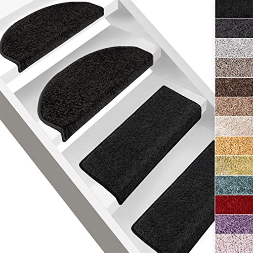 casa pura Hochflor-Stufenmatte Bali - Halbrund oder eckig - 12 Farben Stufenmatten Produziert in Deutschland (halbrund, Schwarz)