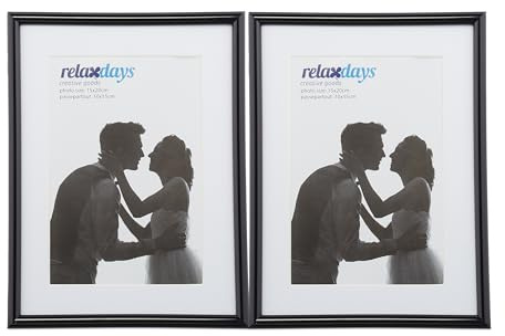 Relaxdays Bilderrahmen 2er Set, 15x20 cm, Passepartout 10x15 cm, Fotorahmen zum Stellen oder Hinhängen, versch. Farben