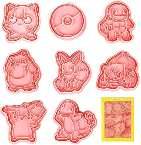 Owyee VT-991 Pack of 8 Cookie Cutters for Children for Pokemone, 3D Cartoon Cookie Cutters Christmas Cookie Cutter Animals Set, Cookie Cutter Sandwich Vegetable Bread for Baking Fondant Chocolate