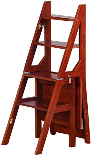 Silla De Escalera Plegable De Madera 2 En 1, Taburete De Silla De Escalera Plegable Convertible, Silla De Escalera De Biblioteca Plegable De Madera De Pino Macizo (Color : C, S : 46x37x90CM)