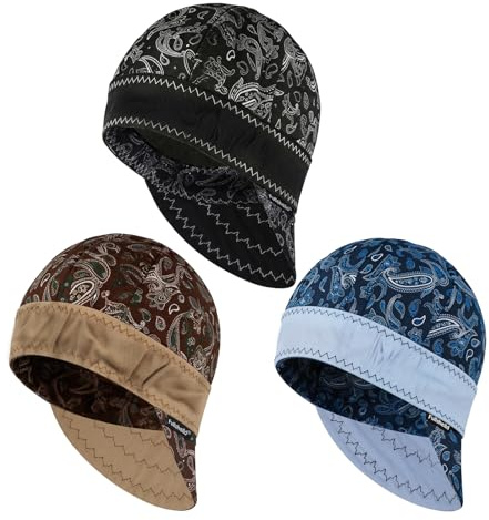 Fullsheild Mens Women's Cotton Welding Cap Reversible OneSize Flame Resistant Cotton Welder Hat Hood FR High Crown 3 pcs Multicolor