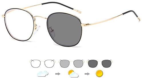 Lanomi Selbsttönende Rund Gleitsichtbrille Damen Herren Photochromic Progressive Multifokus Lesebrille Blaulichtfilter Metallrahmen UV400 Schutz Gleitsicht