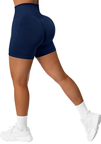 RXRXCOCO Damen Scrunch Butt Push Up Gym Sport Shorts Seamless Booty Kurze Sporthose Laufhose Radlerhose #1 Blau Size L