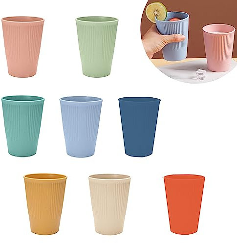 YIDM 8 Stück Plastikbecher Trinkbecher Zahnputzbecher: Mehrfarbig Tasse Kaffeetassen Getränkebecher Trinkbecher Sicher Und Zuverlässig Design Gestapelt für Tee Milch Kakao Heißgetränke Kaffee 350ml