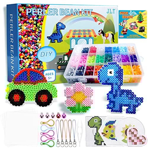 Royouzi 6000 Bügelperlen Set, 24 Farben Bügelperlen mit 4 Bügelperlen Platten, 96 Muster Bügelpapier und Anhänger, DIY Bügelperlen Set für Kinder Geschenk