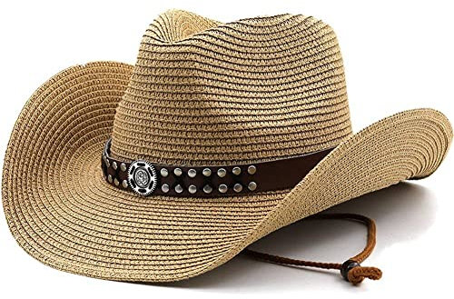 Hrippy Chapeau de Cowboy en Cuir pour Hommes et Femmes, Chapeau de Soleil léger fabriqué à la Main, Chapeau de Paille Durable à Large Bord