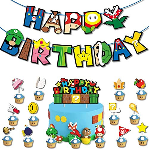 Animationsfilm Tortendeko, Party Deko Animation Cake Topper Geburtstag - 1 Stück Kuchen Deko, 15 Stück Cupcake Topper, 1 Stück Banner, Geburtstagsdeko für Kinder Erwachsener Geburtstags Thema Partys