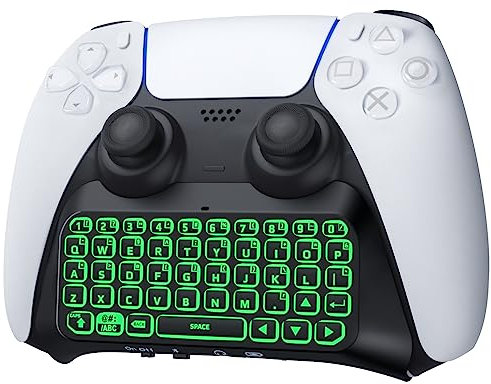 TiMOVO Drahtlose Tastatur Kompatibel mit PS5, PS5 Spielzubehör mit Grüner Hintergrundbeleuchtung, Mini Bluetooth Tastatur für PS5 Controller Messaging Gaming Live Chat, Schwarz+Weißer Rahmen