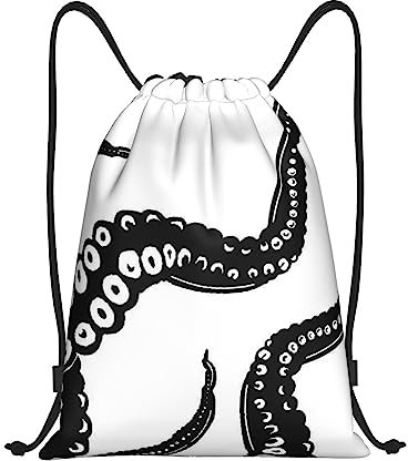 Octopus Tentakel bedruckte Tasche mit Kordelzug, für Fitnessstudio, Sport, Reisen, Kordelzug, Rucksack, für Herren und Damen, Schwarz , S