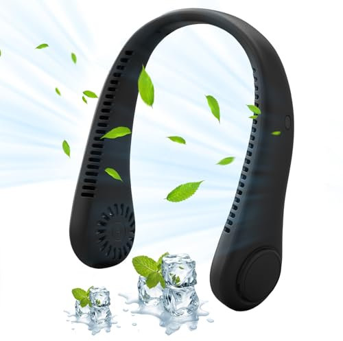 DSLIHA Portable Neck Fan, USB Rechargeable Wearable Hanging Bladeless Hands Free Fan with 3 Speeds, 360°Cooling Personal Fan for Men Women Kids Home Outdoor (Black)
