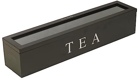 Small Wooden Tea Bag Storage Box 6 Compartment Wood Tea Bag Countertop Divided Storage Container for Beverage Individual Packets (Black)
