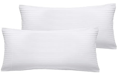 Super Mundo - 2 Fundas de Almohada con Cremallera, 100% Poliester, Transpirable Suave, Blanco Rayas (Almohada 90 cm)
