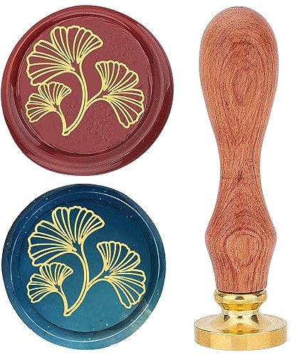 craspire Ginkgoblatt-Wachssiegelstempel, 25 mm, Pflanzen-Siegelwachsstempel, Retro-Palisandergriff, Abnehmbarer Messingkopf Für Hochzeitseinladungen, Umschläge, Halloween, Weihnachten, Erntedankfest