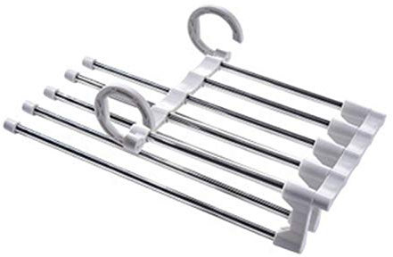 GALSOR Faltbarer Hosenclip Metallhosen Rack Multifunktions-Magic Hosen Rack Teleskop-Falten-Wäscheständer (Color : Bianco, Size : 33x18cm)