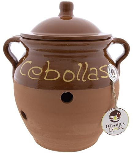 CERÁMICA ESPAÑA | Tarro de cocina | Botes cocina | Tarros para cocina | Recipiente para alimentos | Cebollero - Modelo M01 | 100% hecho a mano | 23x21x28 cm