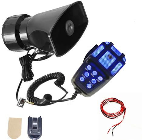 YIYIDA Auto Hupe LKW Hupe 12V Lufthorn Alarmhorn Einfache Installation 135db Sirene Horn 7 Ton blau und schwarz elektrische Horn mit Mic PA Lautsprecher System Autohupe für 12V Auto LKW Schiff etc