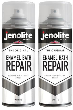 JENOLITE Enamel Bath Repair Aerosol | WHITE GLOSS | 2 x 400ml | Super Hardwearing & Durable Finish | Paint & Repair Scratches On Baths, Shower Trays, Sinks, Kitchen Appliances