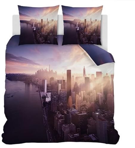 Syhi Qlty New York City Sonnenuntergang Kinderbettwäsche 135x200, Weich Winter Microfaser Bettwäsche-Sets Deckenbezug 1 Bettbezug mit Reißverschluss und 1 Kissenbezug 80x80cm
