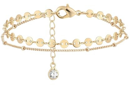 Jenosy 14K Vergoldet Armband Damen Gold Personalisiertes Verstellbar Anhänger Armband für Frauen Mädchen Schmuck