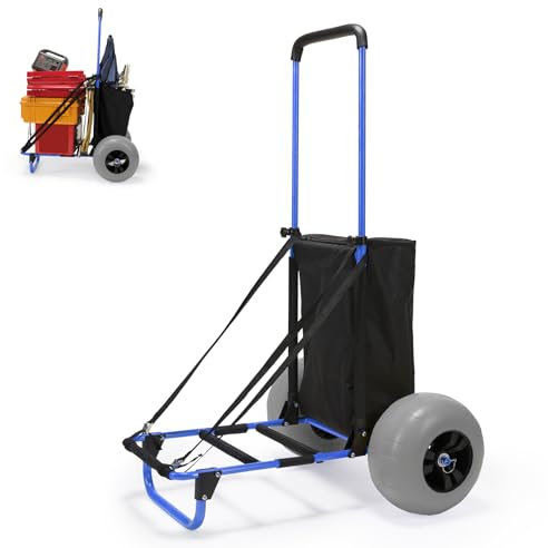ONECHOI Beach Fishing Carts, 13” Big Balloon Wheels Flat-Free Solid PU Tires for Sands, 165LBS Loading Folding Sand Cart & 33.1 to 51.6 Adjustable Height, Beach Buggy Cart w/Storage Bag, NO Rust