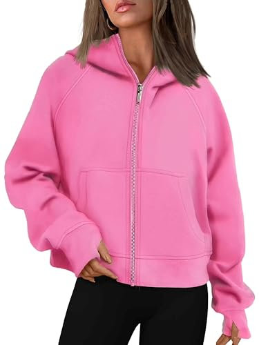 Timuspo Sweat à capuche pour femmes, avec fermeture éclair, pour l’automne et l’hiver, Rose, M