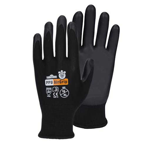 WORKPOWER– Arbeitshandschuhe Airgrip für Herren – rutschfeste Handschuhe mit PPU-Beschichtung – verfügbar in den Größen 9 (Schwarz)
