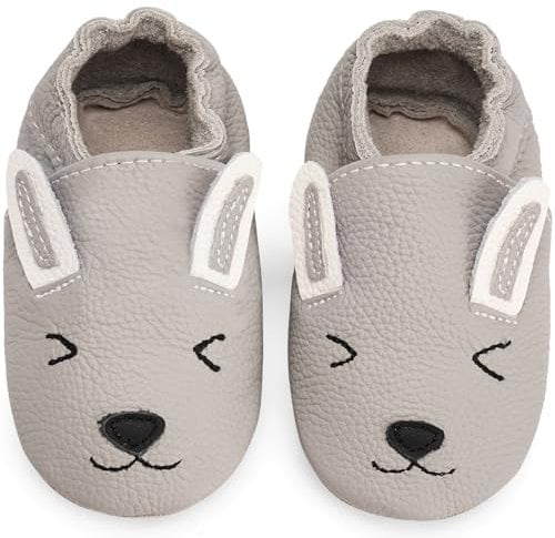 IceUnicorn Krabbelschuhe Baby Jungen Mädchen Lauflernschuhe Baby Weicher Leder Babyhausschuhe Kleinkind Babyschuhe(Kaninchen Grau, 12-18 Monate)