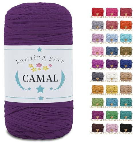CAMAL Fettuccia per Borse a Uncinetto, 400g x 120m Filato Grosso per Borse Uncinetto Elastico Filo Grosso Fettuccia per Borse, Artigianato, Decorazioni Casa (Viola intenso)