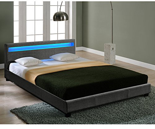 Corium Textil Doppelbett mit LED-Beleuchtung Polsterbett 140x200cm Bettgestell mit Lattenrost Stoff Bett