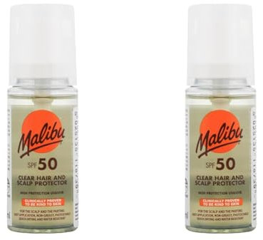 Malibu Sun Clear Hair and Scalp Protector Spray, SPF 50, Non-Greasy, Quick Drying, 50ml (Pack of 2)