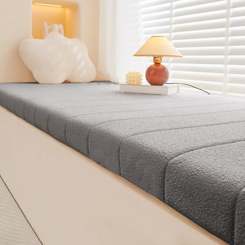 AmphaDeco Bankkissen Bankauflage Wasserfest, Teddy Plüsch rutschfeste Sitzkissen Sitzpolster Bank Mit Reißverschluss für Fensterbank Innen Schuhwechselhocker,Dark Grey,140 * 55CM