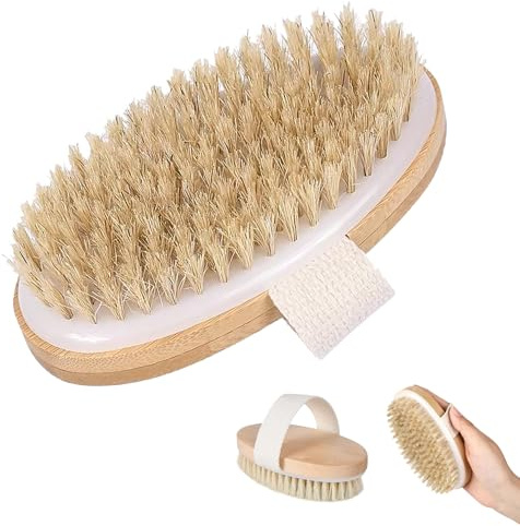 Brossage à Sec, Brossage a Sec Drainage Lymphatique, Dry Brush, Brosse Corps, Poils Naturels de Sanglier et Bois de Cerisier pour Exfoliation, Drainage Lymphatique et Réduction de la Cellulite