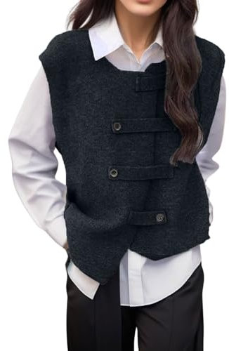 Women's Ladies Cable Knit Sleeveless Vest Knitted Jumper Sweater Button Down Pullover Top Casual Plus Size Tank Top Solid Sweater Vests Sleeveless Jumper TankCasual Gilets Waistcoat Sweatshirts