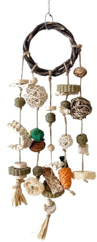 Erconsso Hasen-Kauspielzeug, Holz-Rattan-Ring mit Snacks für Kaninchen, handgefertigter natürlicher Kaninchen-Rattan-Ring, Spielzeug, Leckerlis, verbessert die Zahngesundheit