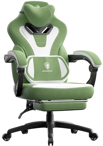 Dowinx Gaming Chair with Footrest, Gaming Chair for Heavy People, Gamer Chairs for Adult with Massage, Fabric Computer Chairs for 200lbs (Green White)