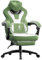 Dowinx Gaming Chair with Footrest, Gaming Chair for Heavy People, Gamer Chairs for Adult with Massage, Fabric Computer Chairs for 200lbs (Green White)