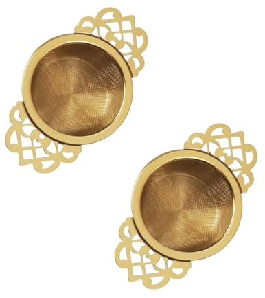 Juliyeh 2 Pack Filter Tea Mesh with Drip Bowls Tea Strainers Stainless Steel Strainer for Loose Tea Leaf Filter(Gold)