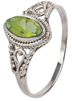 mantraroma Damen Ring Silber mit Stein Peridot Edelstein grün dezent verspielt